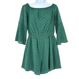 NWT Anthropologie Chloe Oliver Cotton Eyelet Shorts Romper | Sz Medium | Green